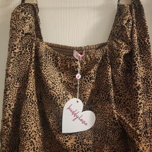 Buddy Love Leopard-like Print Crop Top With Puff Sleeves - New With Tags